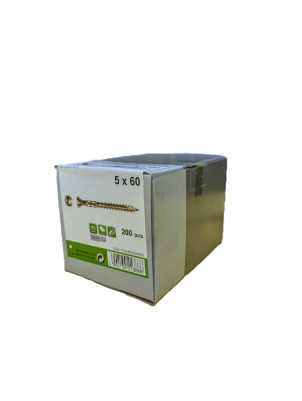 Boîte de 200 vis à bois 5x60 mm en inox – Image 2